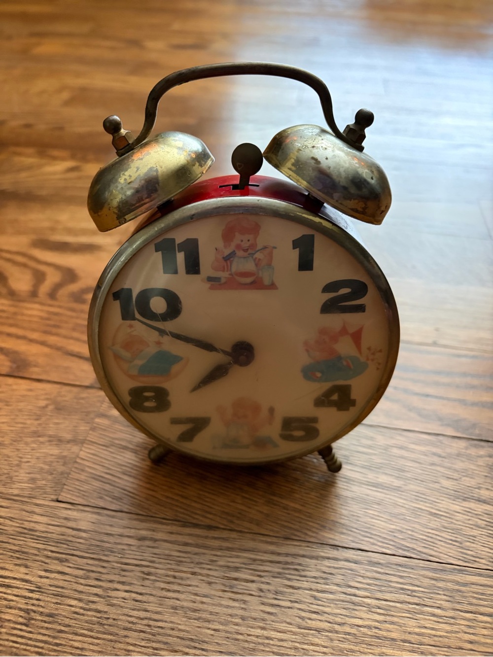 Vintage Robert Shaw Controls Co. Double Bell Alarm Clock Children Face Untested